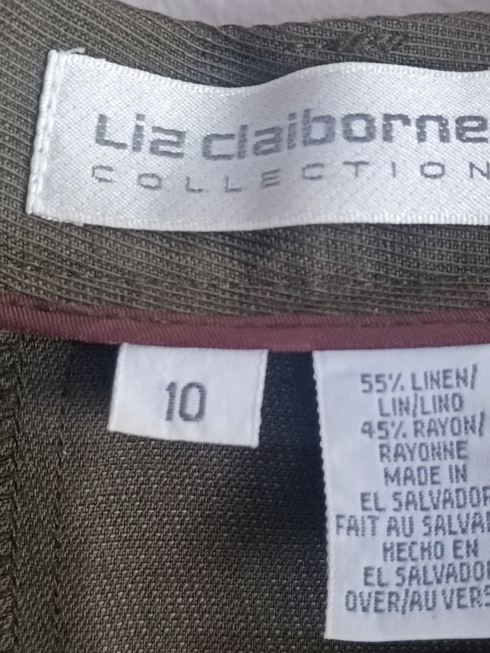 Vintage Liz Claiborne Utilitarian Linen Rayon Midi Skirt Olive Green Size 10 - Picture 11 of 13